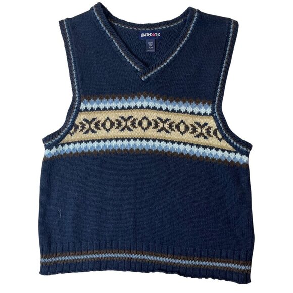 Limited Too Other - Vtg Y2K Limited Too Girl's XL/16 Sweater Vest Blue Brown Fair Isle Casual
